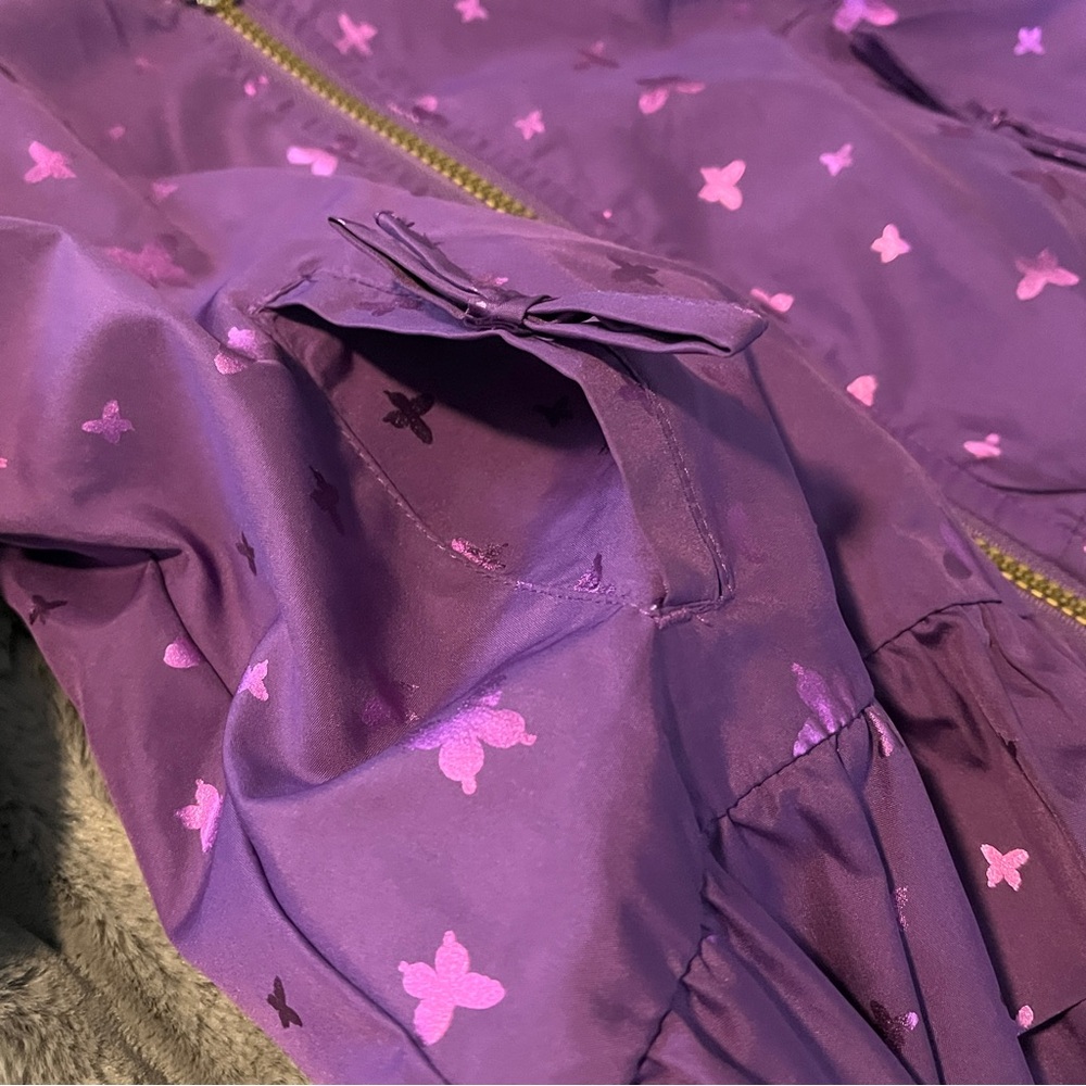 London Fog Girls Purple Pink Butterfly Hooded Jacket Coat Fleece Lining Size 4T - Picture 4 of 7